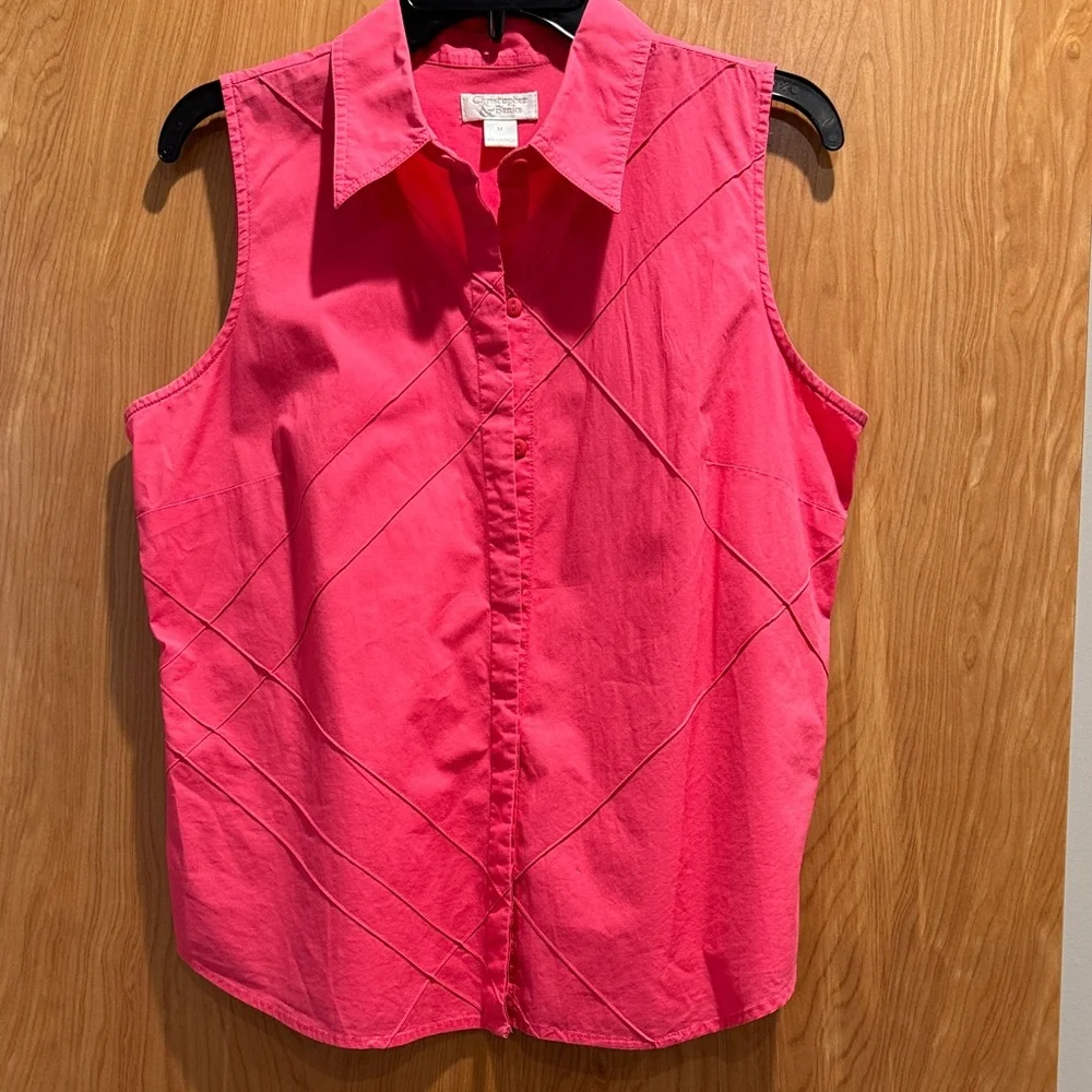 Christopher & Banks Hot Pink Sleeveless Button-Down Top - Picture 1 of 2